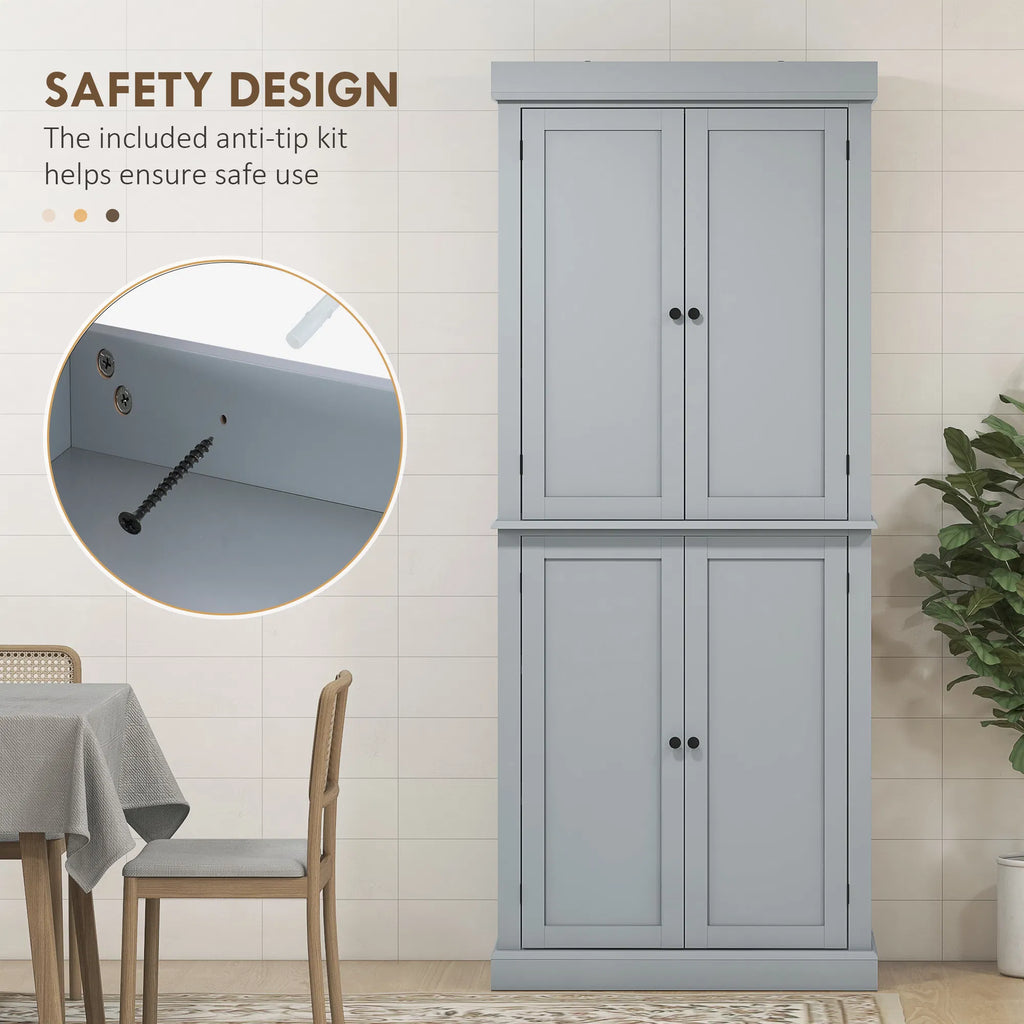 72.5" Freestanding Kitchen Pantry Cabinet with 4 Doors Grey - Image 3