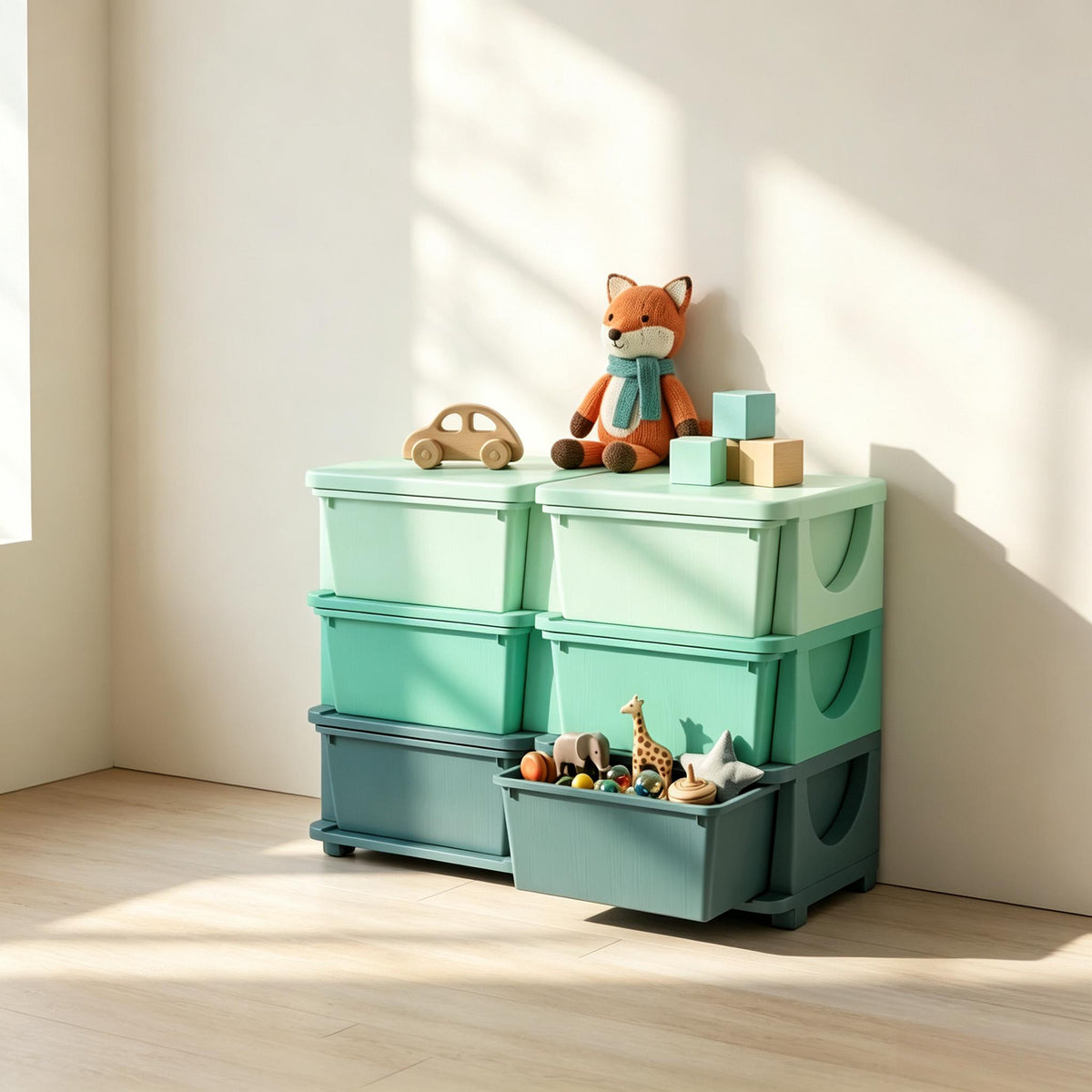 6-Drawer Multi-Tier Storage Organizer Unit in Green - Front View