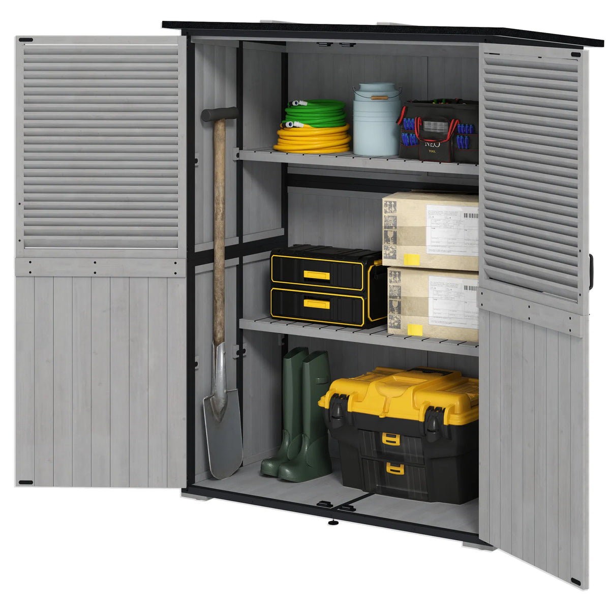 Outdoor Storage Cabinet Wood Garden Shed with Steel Frame Asphalt Roof 2 - Image 2