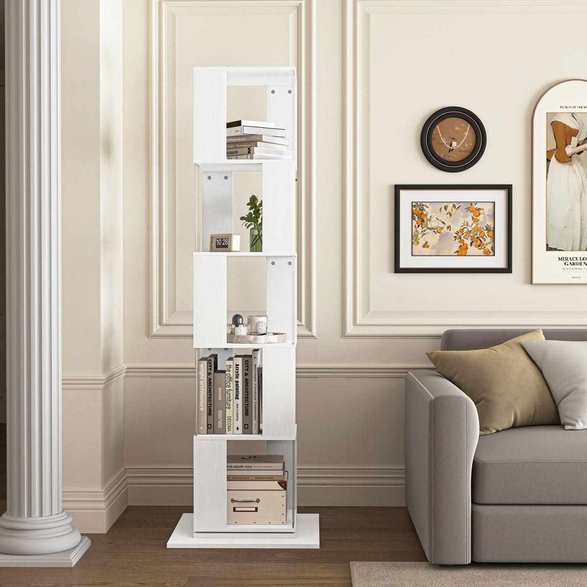 5-Tier White 360-Degree Rotating Bookshelf