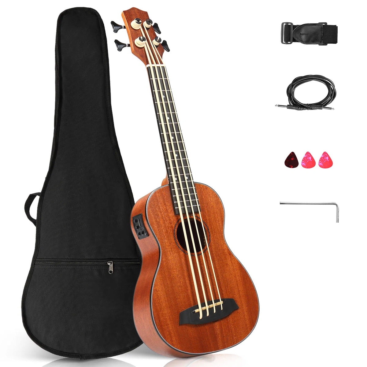 30 inch ukulele bass mahogany body with EQ comes with cotton bag capo strap