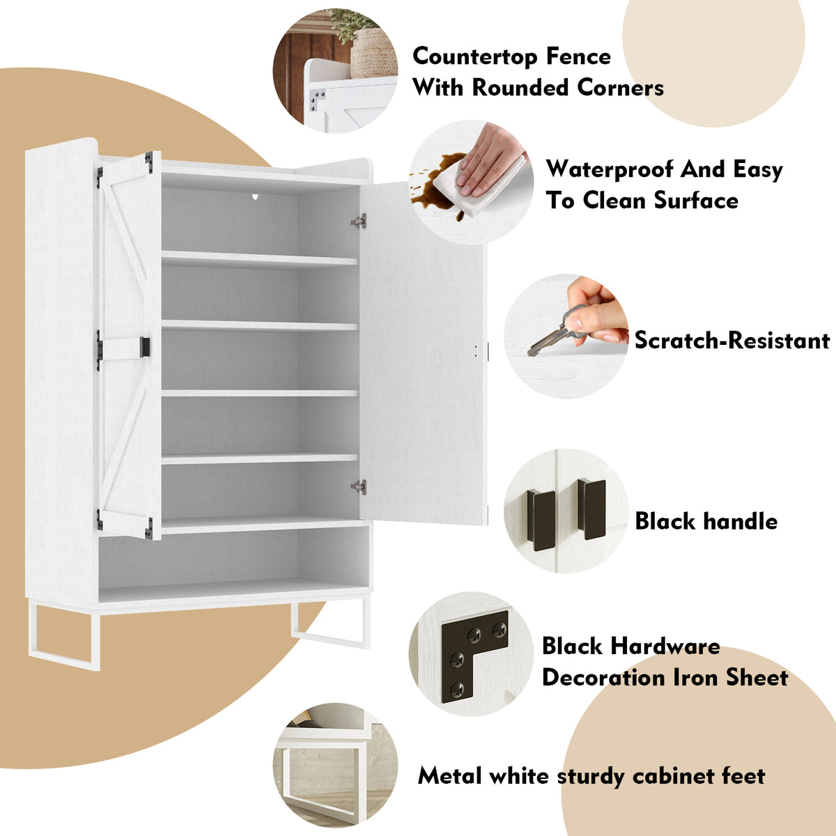 6-Tier Wooden Shoe Storage Cabinet with Adjustable Shelves - Structured Material Texture and Edges