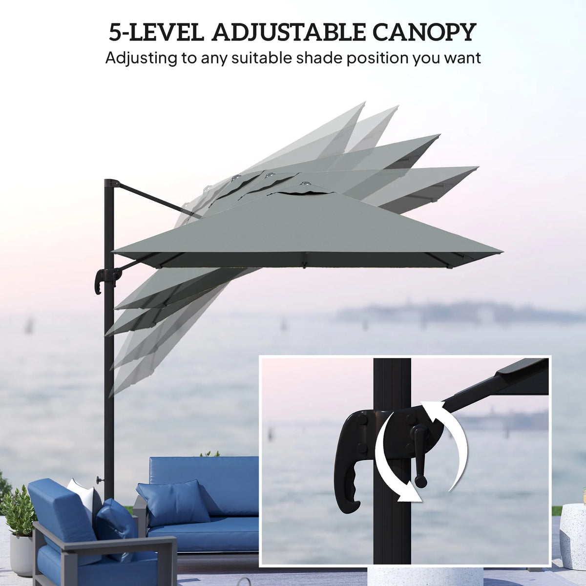 8 FT Aluminium Cantilever Patio Umbrella with 360° Rotation Cross Base Crank - Image 4