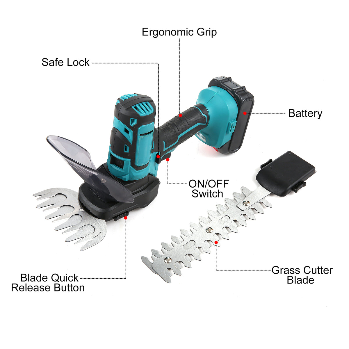 20V Cordless Grass and Hedge Trimmer with Handheld Pruning Shears - Additional Product View Grass and Hedge Trimmer