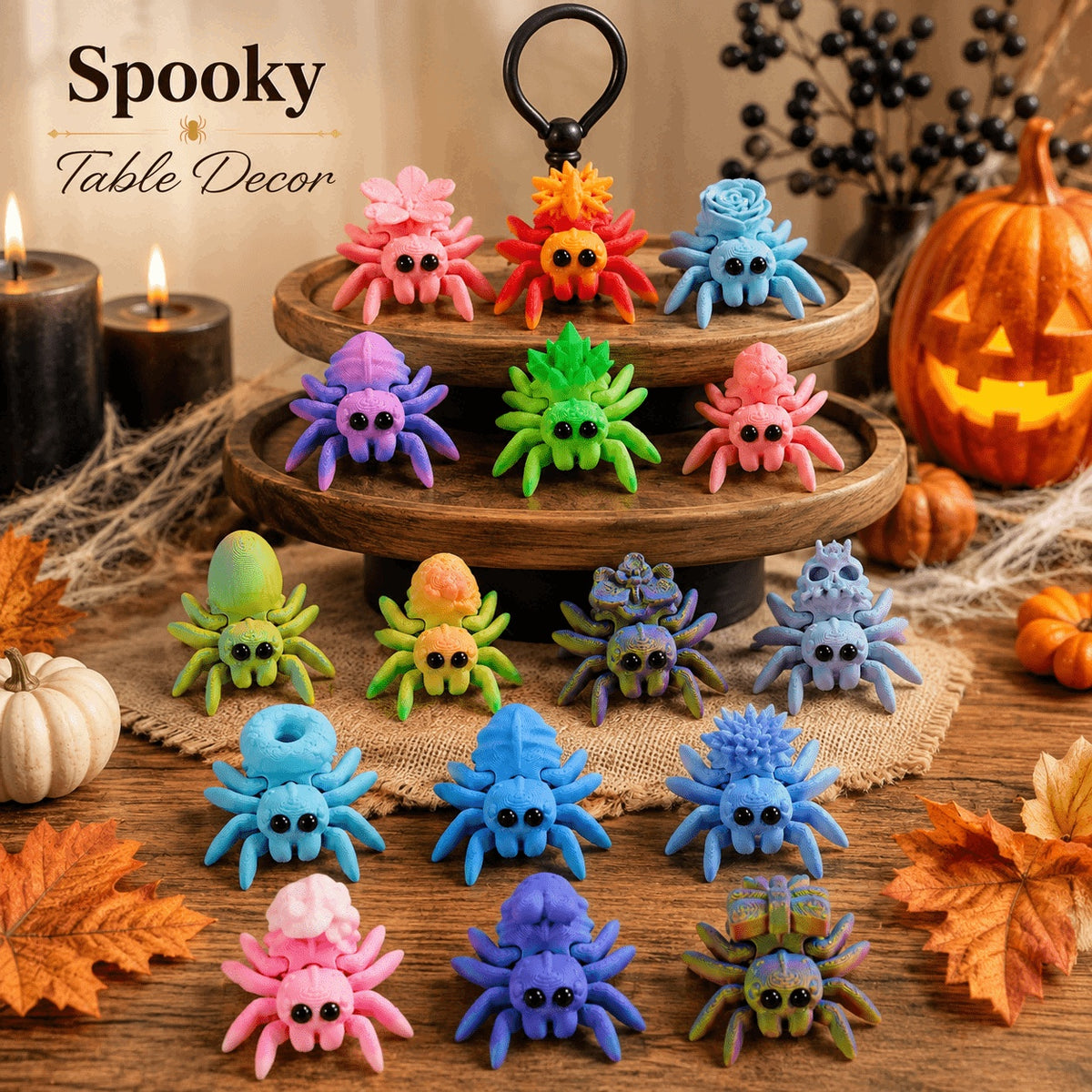 15pcs 3D Printed Mini Spider Figurine Set Cute Assorted Seasonal Desk Decor - Image 2