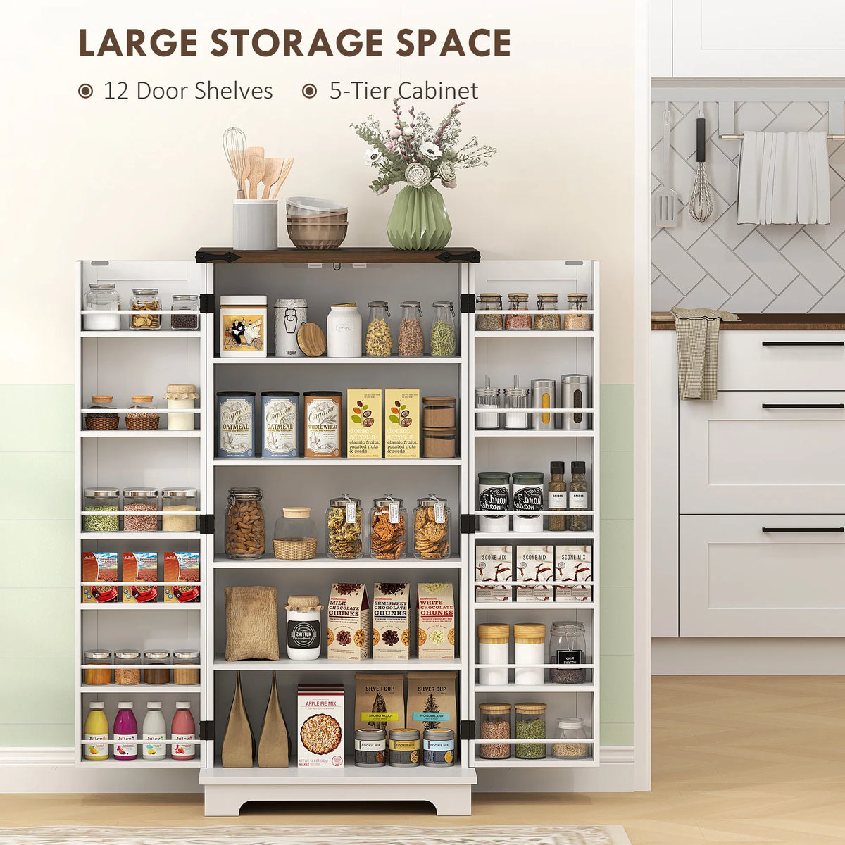 47" Kitchen Pantry Storage Cabinet Farmhouse Kitchen Pantry Cabinet with - Image 2
