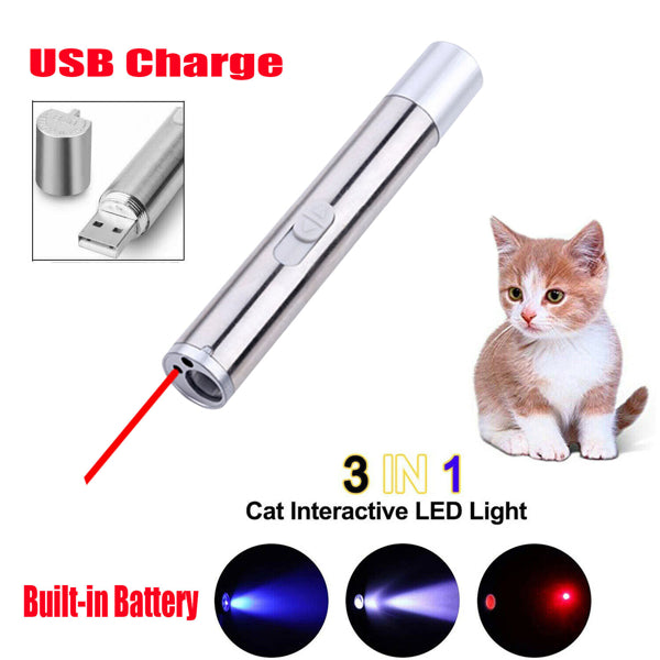 3 In1 1mw USB Rechargeable Pet Toy Pen Flashlight Red Laser Beam UV Light - Image 3