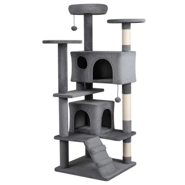 52" Tall Cat Tree Tower With Perches & Condos Multi Cat Playground With