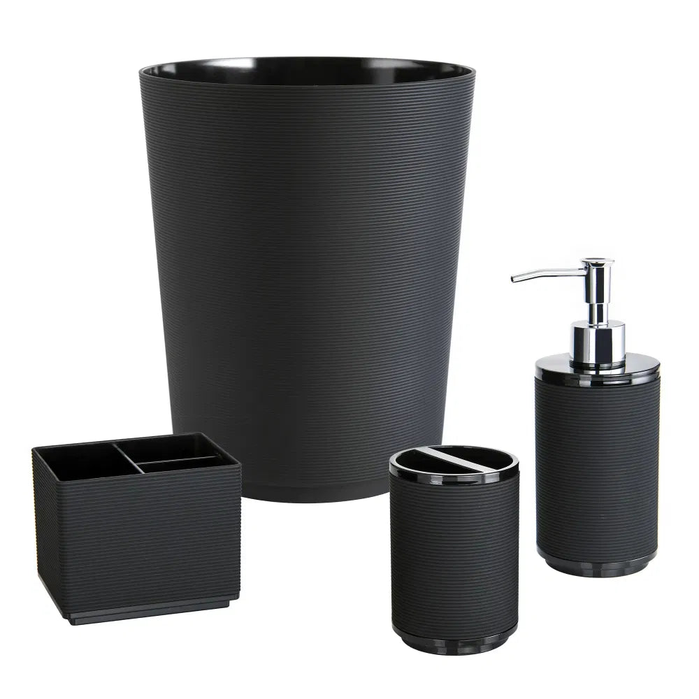 Soft Touch Ribbed Plastic 1.98 Gallon Black Trash Can - Image 3