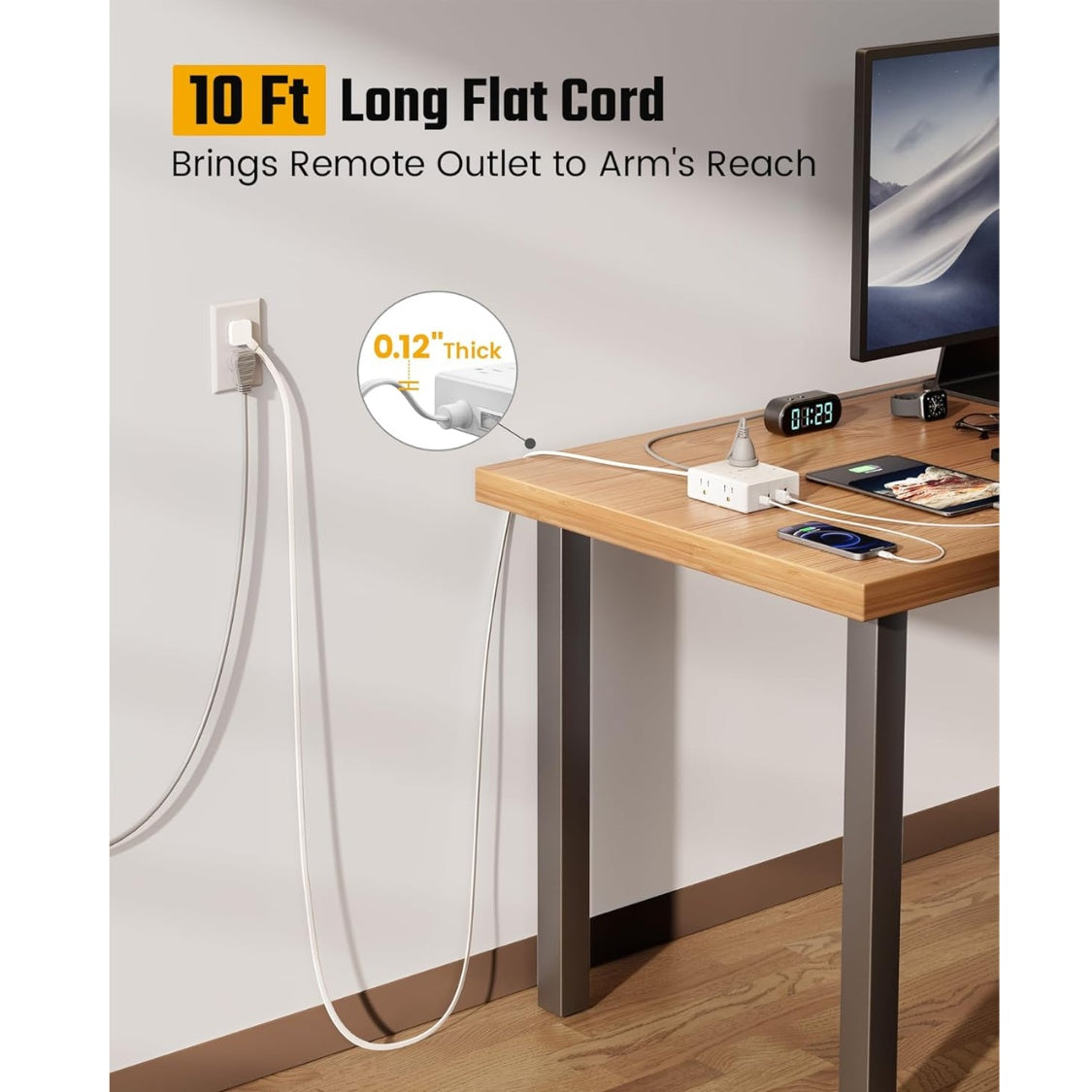 10ft extension cord with multiple packaging and components