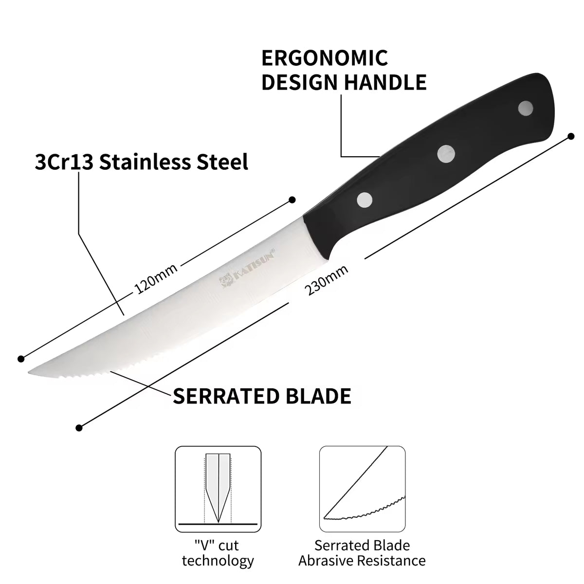 8 Piece 4.5 Inch Steak Knife Set Carbon Steel Double Bevel With Eco Friendly - Image 3