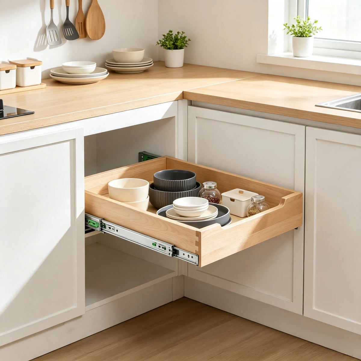 14"W 21"D Pull Out Cabinet Organizer Heavy Duty Wood Drawer With Soft Close - Main View