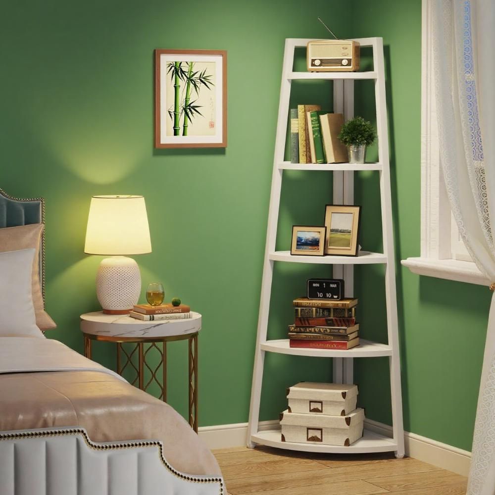 White Five-Tier Corner Storage Shelf