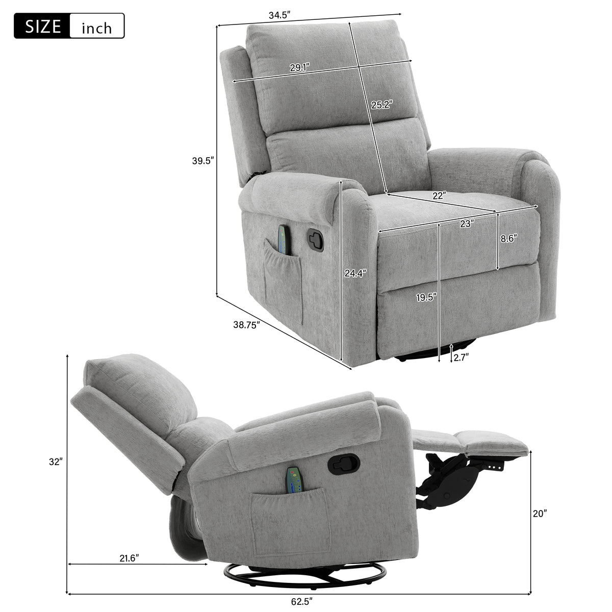 Manual Recliner Massage Recliner Chair Nursery Recliner Chair Swivel Rocker - Image 2