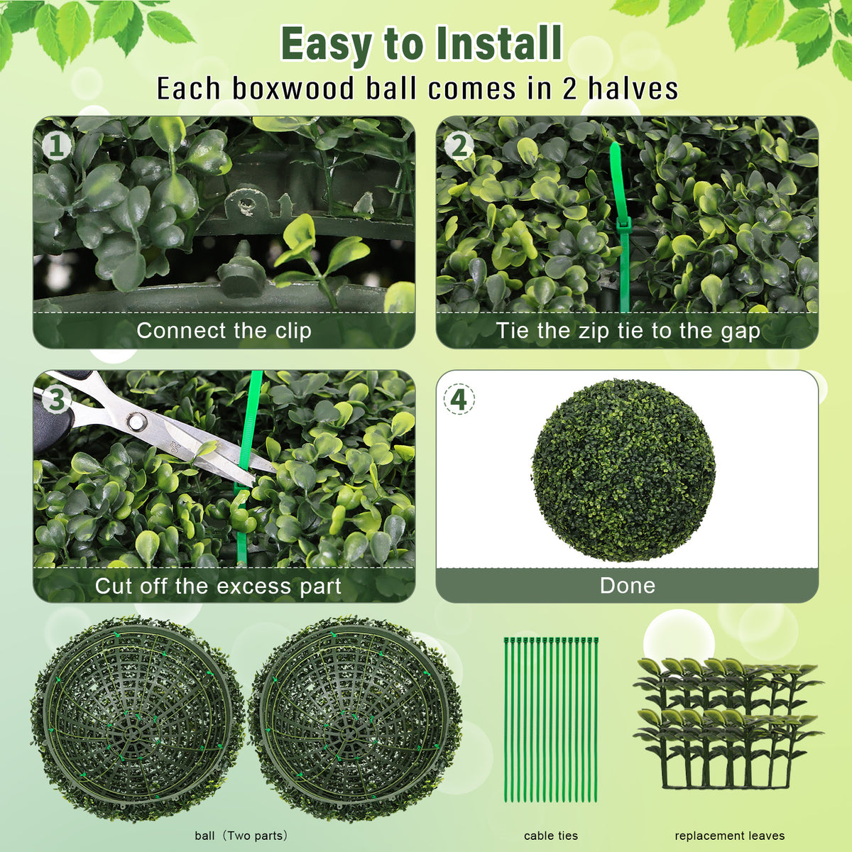 18.5IN dark Artificial Topiary Balls Outdoor Faux Boxwood Decorative Green - Image 4