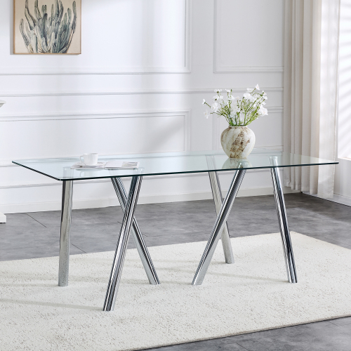 71 Inch Tempered Glass Dining Table With Sturdy Metal Legs - Image 2