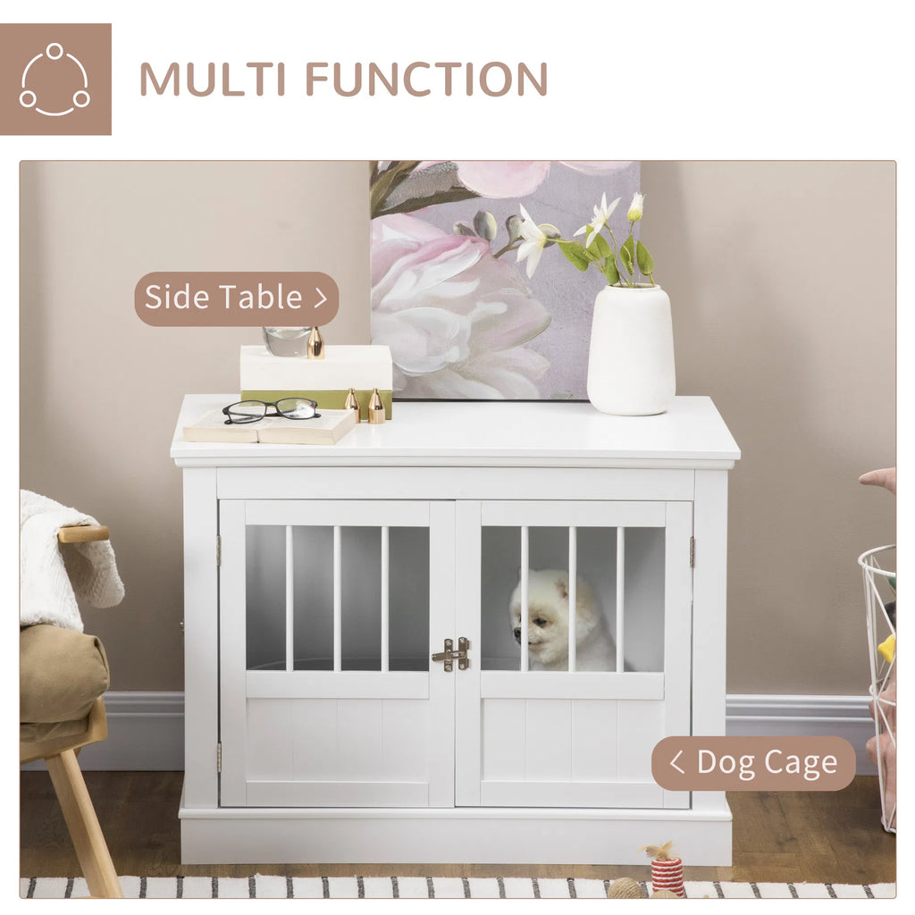 31" Dog Crate Furniture End Table with Three Doors for Small Dogs White - Image 4