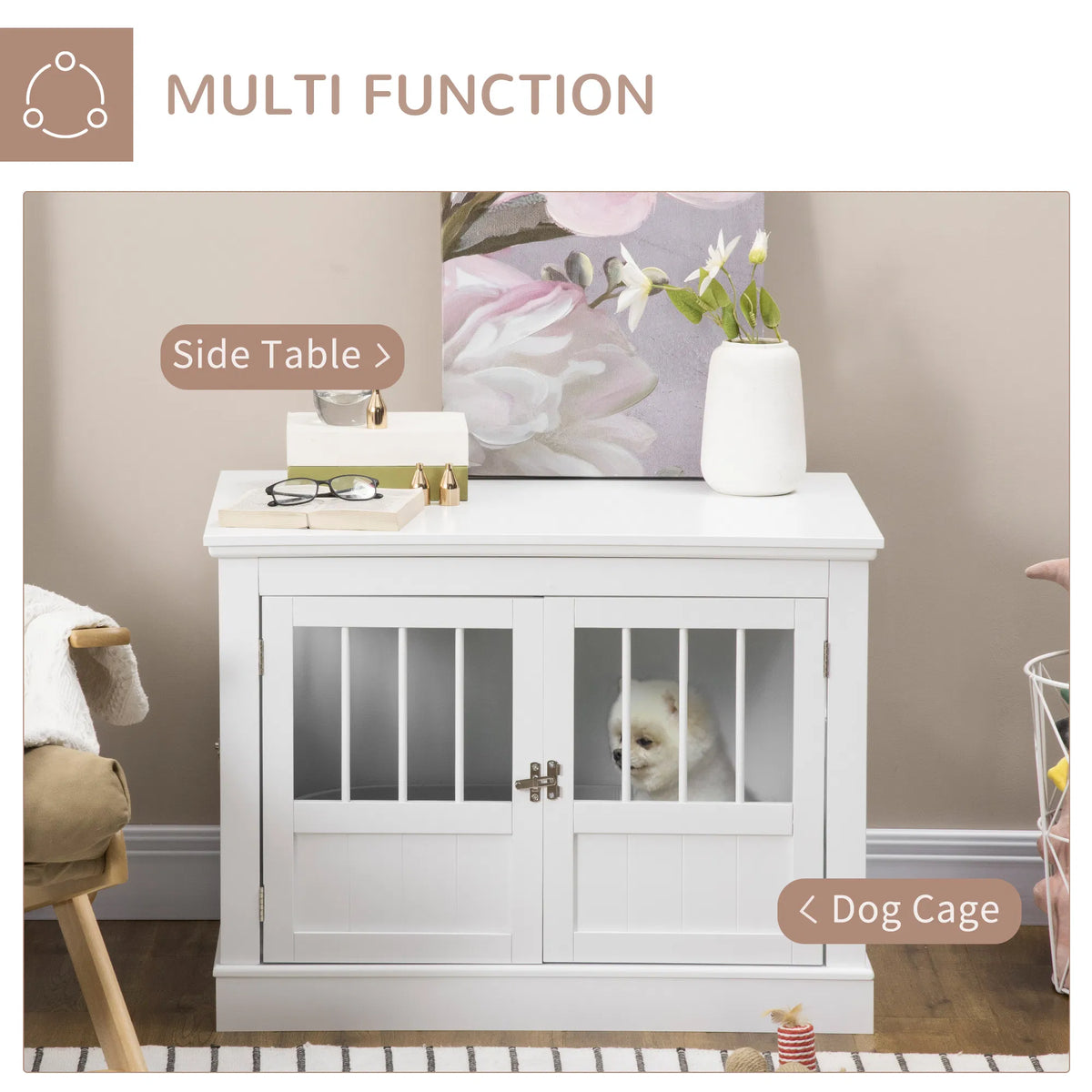 31" Dog Crate Furniture End Table with Three Doors for Small Dogs White - Image 4