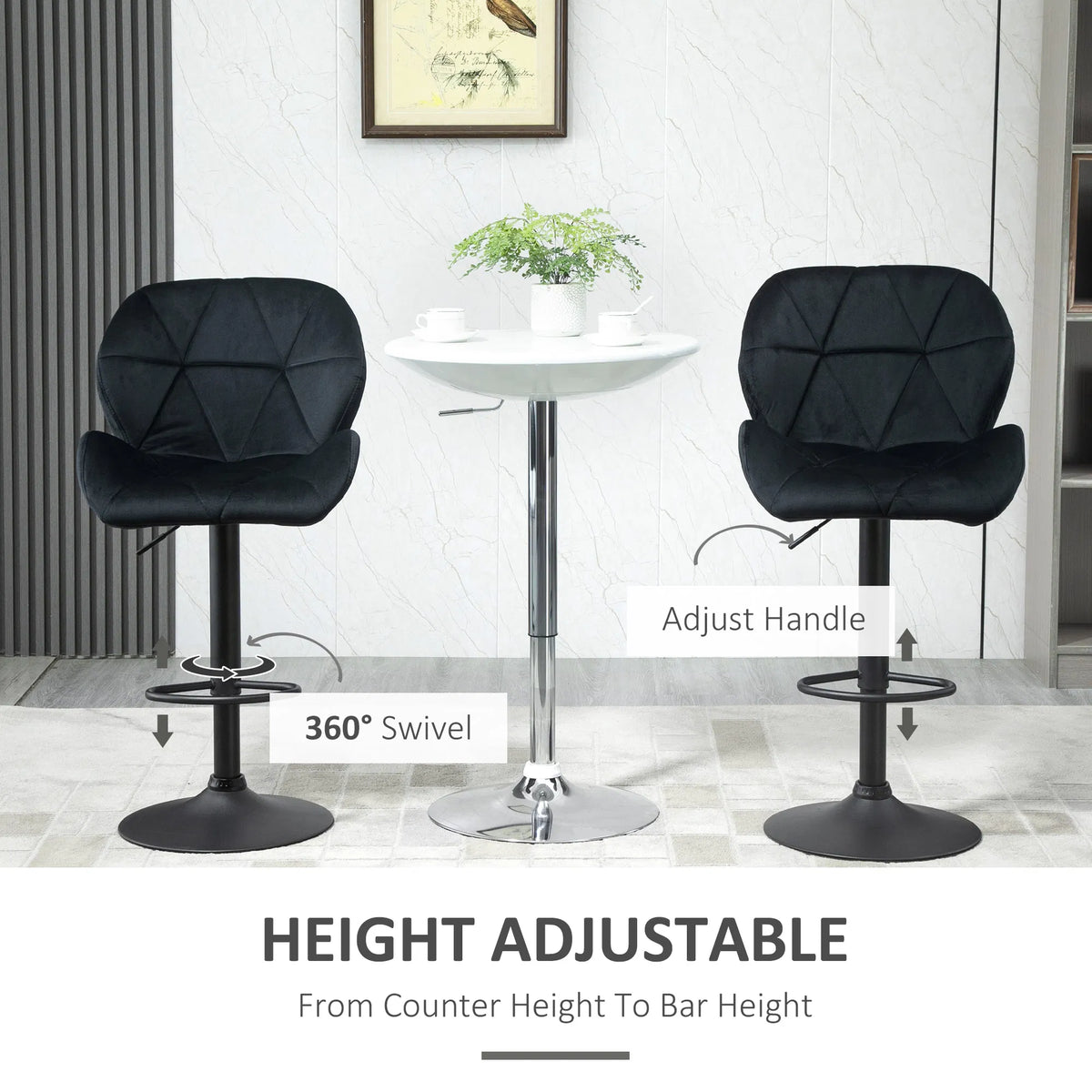 Bar Stool Set of 2 Fabric Adjustable Height Armless Upholstered Counter Chairs - Image 4