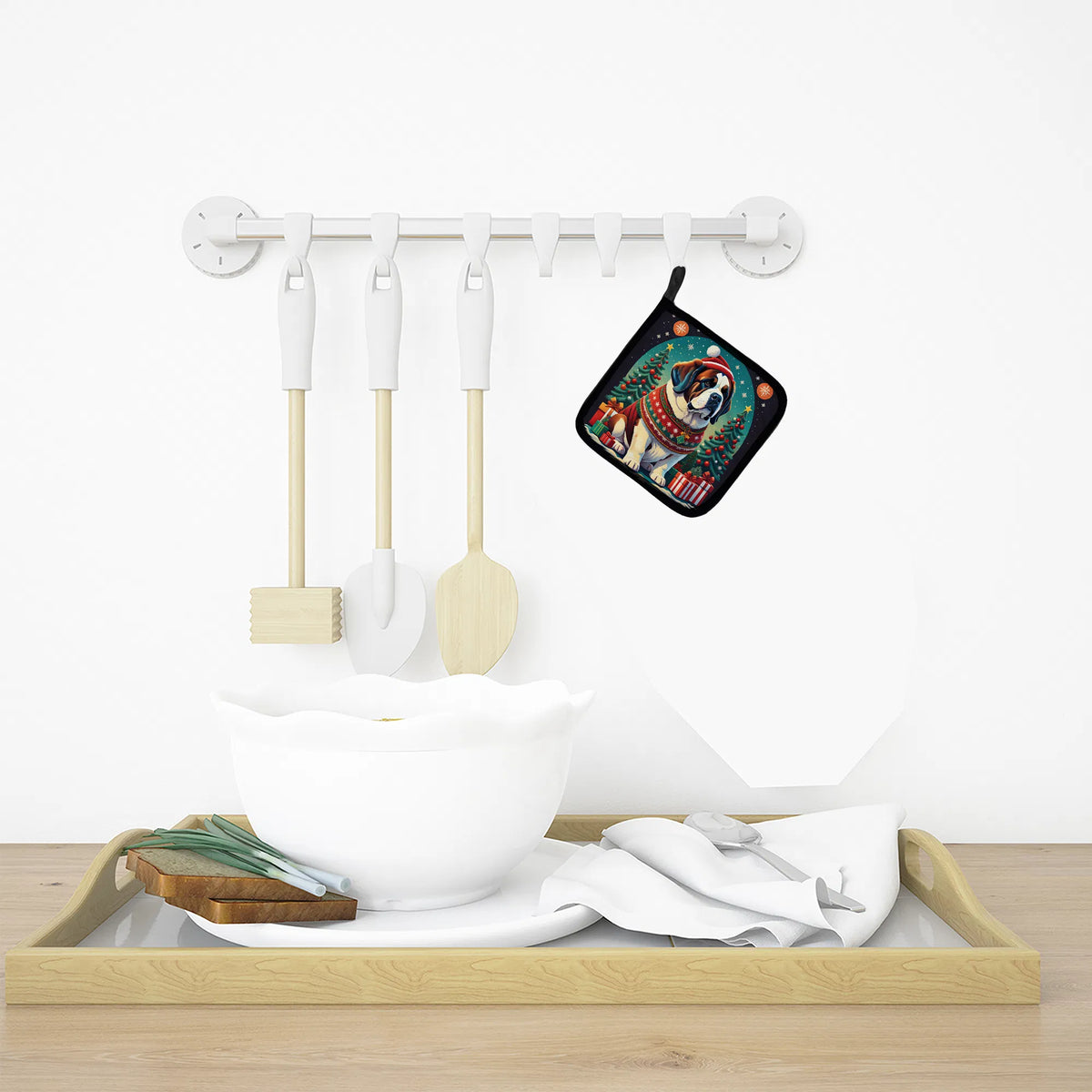 Saint Bernard Christmas Pair of Pot Holders Kitchen Heat Resistant Pot Holders