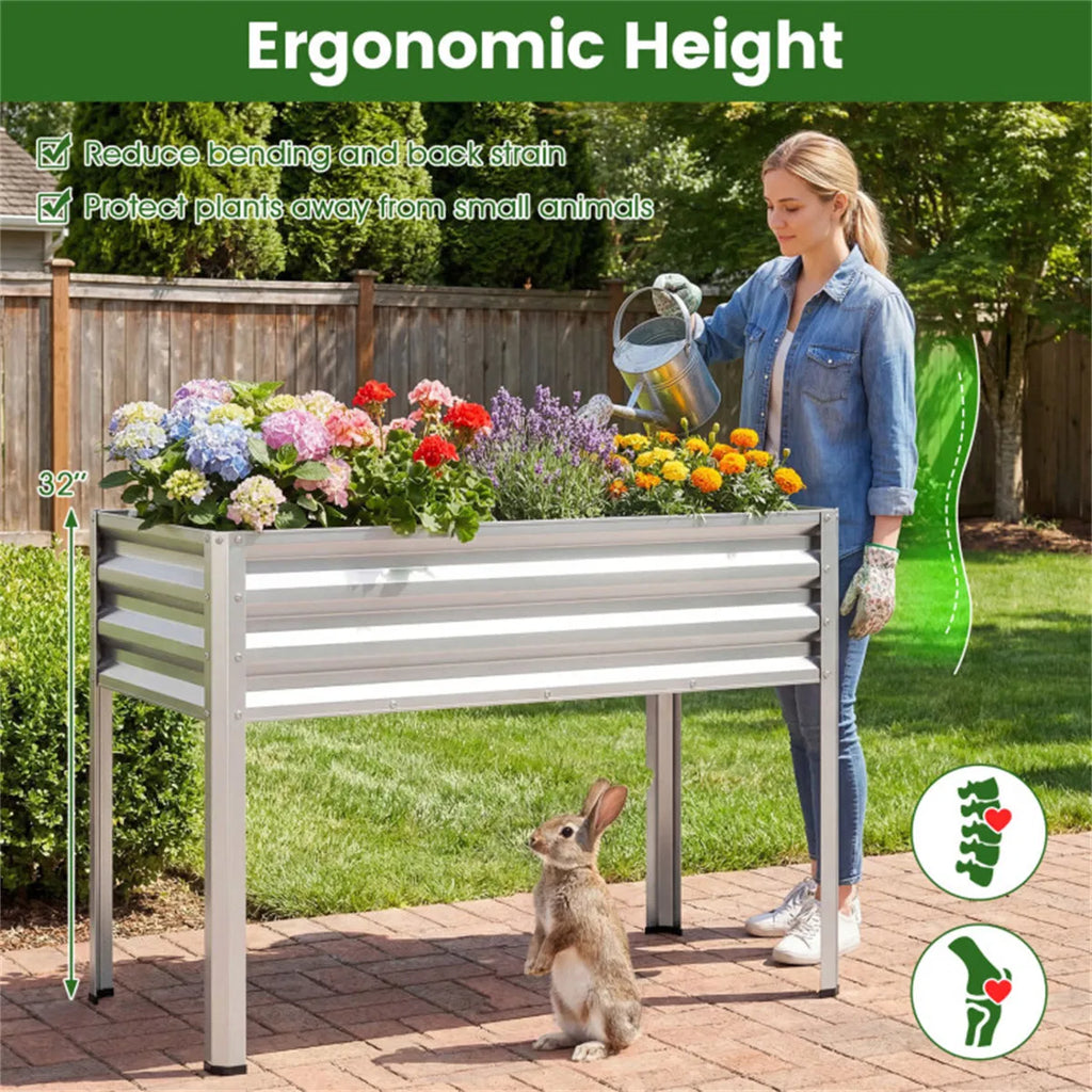 44" Elevated Raised Garden Bed with Drainage Holes 32" Ergonomic Height Metal - Image 4