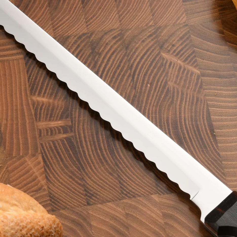 10 Inch Luxury Mirror Polished Carbon Steel Kitchen Bread Knife With Wooden Handle - Image 3