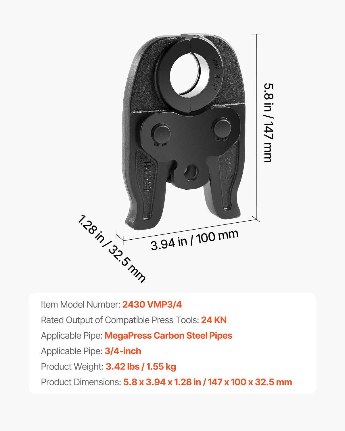 3/4" MegaPress Jaw For Compact Series Press Tools 52 HRC Hardened Steel - Image 5