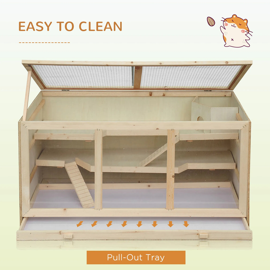 Wooden Hamster Cage Rat Cage with Slide Tray Natural Wood - Image 5