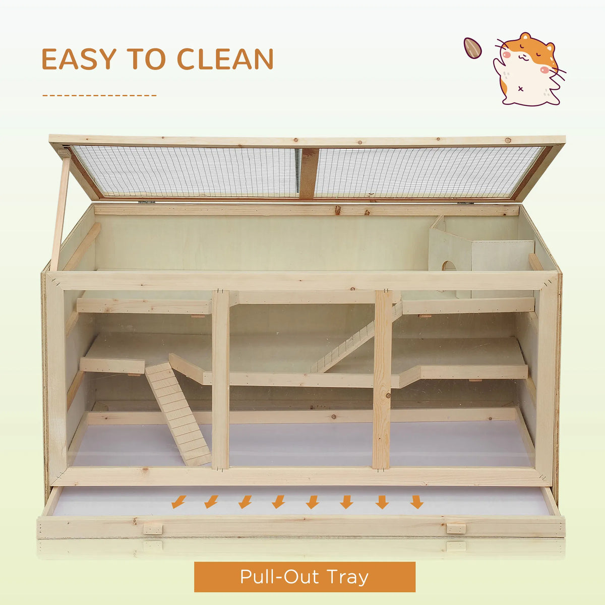 Wooden Hamster Cage Rat Cage with Slide Tray Natural Wood - Image 5