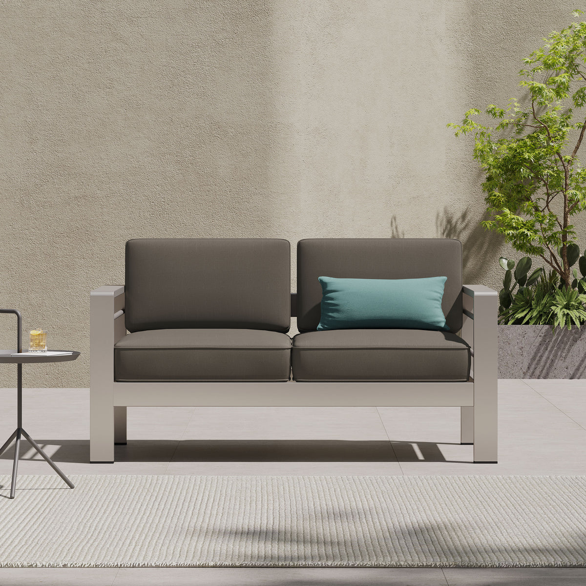 Aluminum Outdoor Patio Loveseat with Cushioned Seating