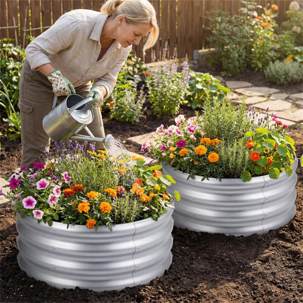 Round Galvanized Steel Raised Garden Bed 24×24×11.5 In Outdoor Planter for - Image 3