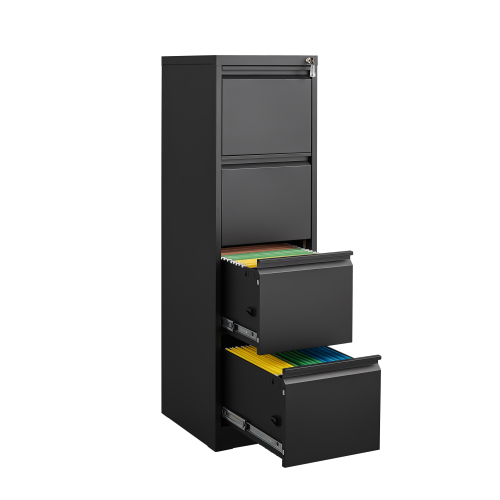 4-Drawer Black Vertical Filing Cabinet with Lock
