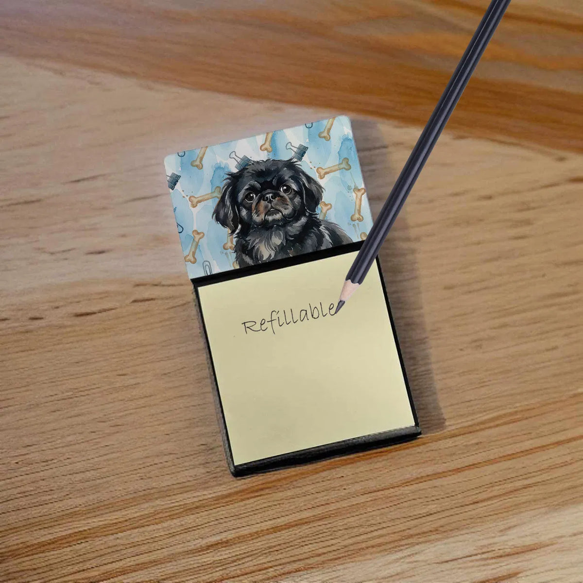 Black Pekingese Coworker Watercolor Sticky Note Holder Refillable Dispenser - Image 3