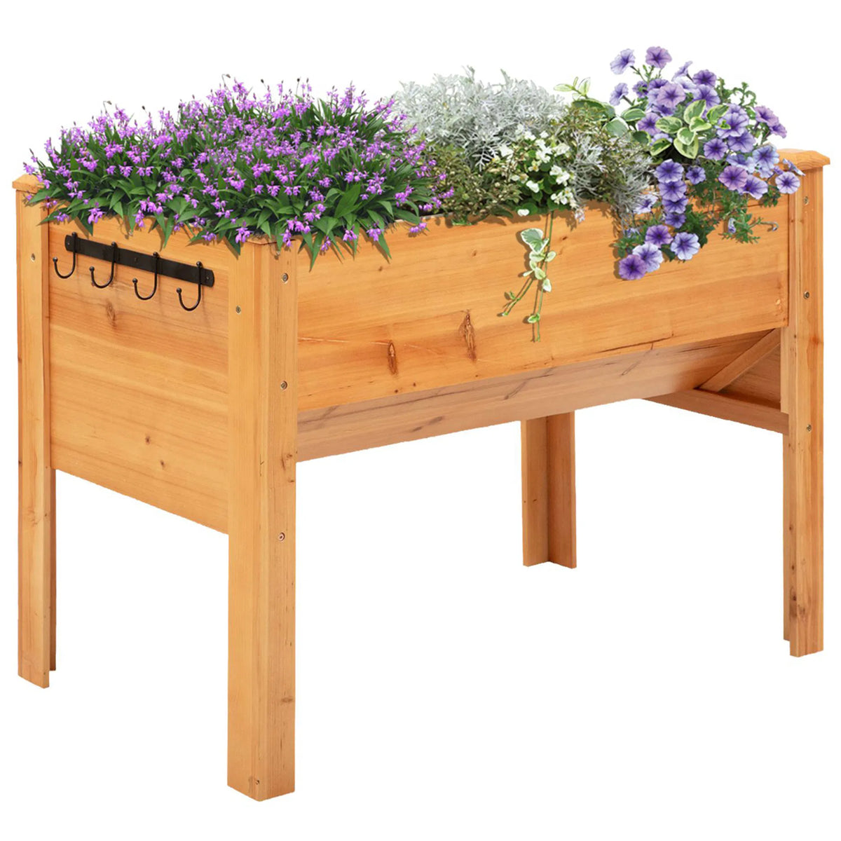 Wooden Raised Garden Plant Stand Outdoor Tall Flower Bed Box with Hooks 48" x - Image 2