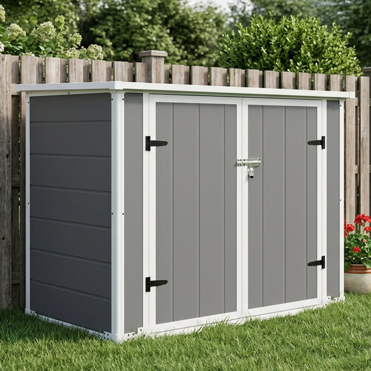 horizontal outdoor storage shed with front ramp product view 1