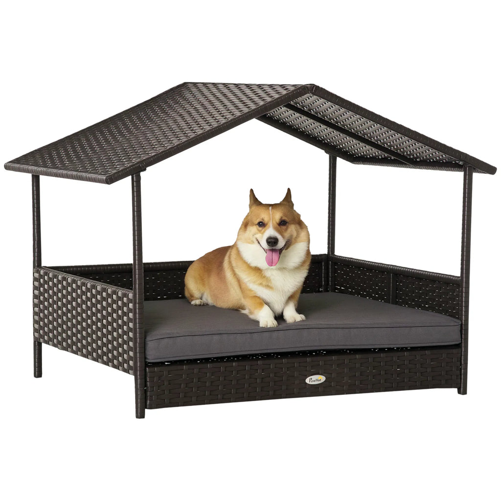 Wicker Pet House Dog Bed for Indoor/Outdoor Rattan Furniture with Cushion - Image 3