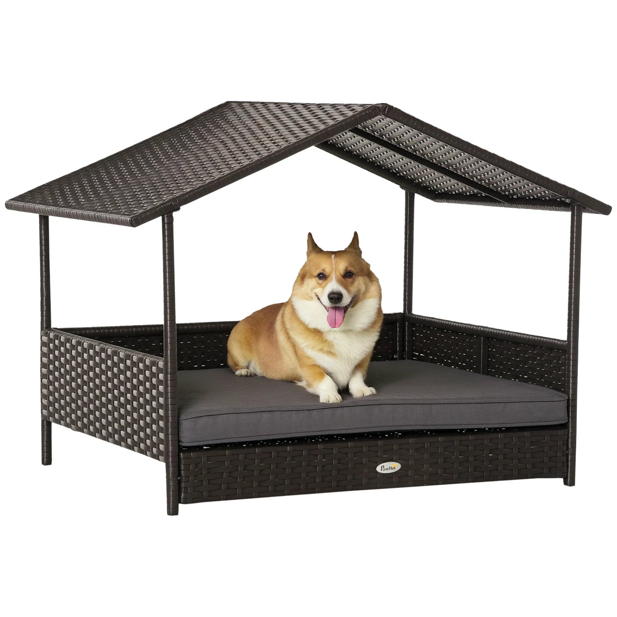 Wicker Pet House Dog Bed for Indoor/Outdoor Rattan Furniture with Cushion - Image 3