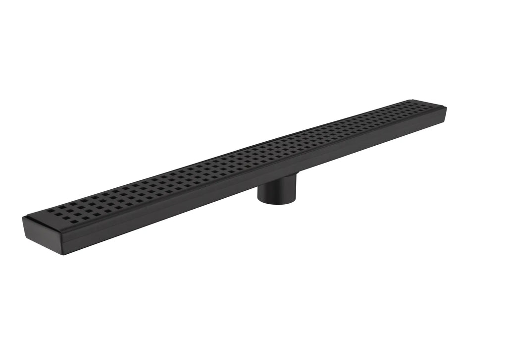28 Inch Linear Shower Drain with Removable Square Patterned Grate 304
