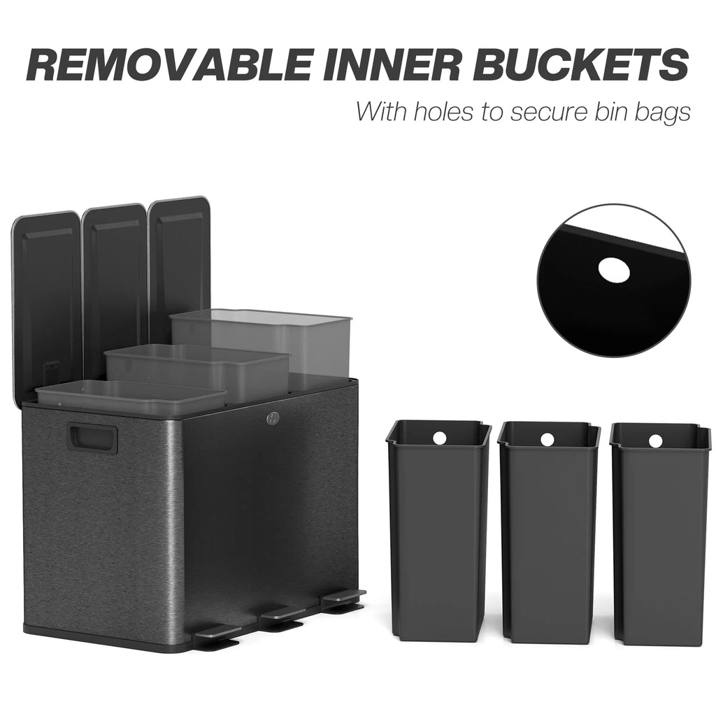 Triple Garbage Bin Soft Close Trash Can with Foot Pedal 3 x 20 Liter Garbage - Image 3