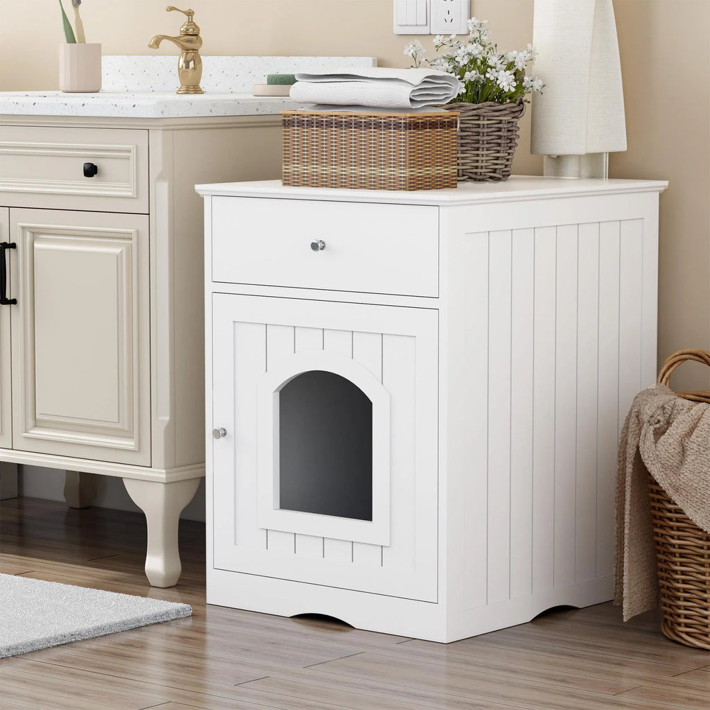 Wooden Pet House Cat Litter Box Enclosure with Drawer Side Table Indoor Pet - Image 4