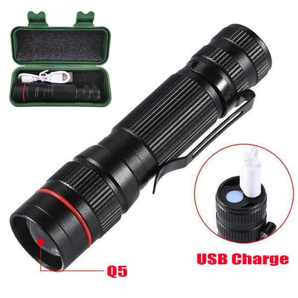 2 Pack USB Rechargeable LED Flashlight Adjustable Focus 3 Modes Outdoor Mini