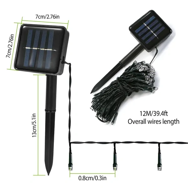 Solar String Lights LED Solar Power Fairy String Light 12M 8 Lighting - Image 4