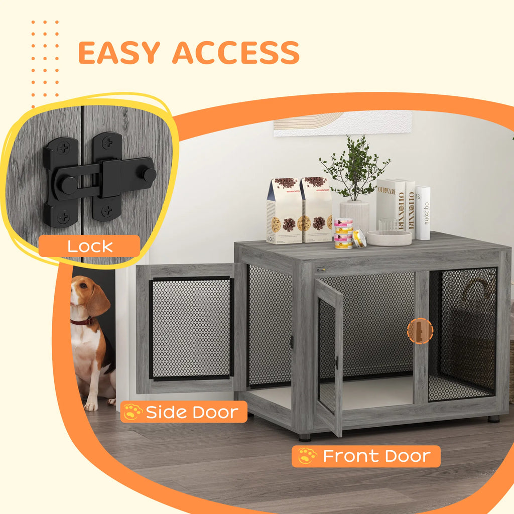 Pet Crate End Table with Water resistant Cushion or Large Medium Dogs Grey - Image 3