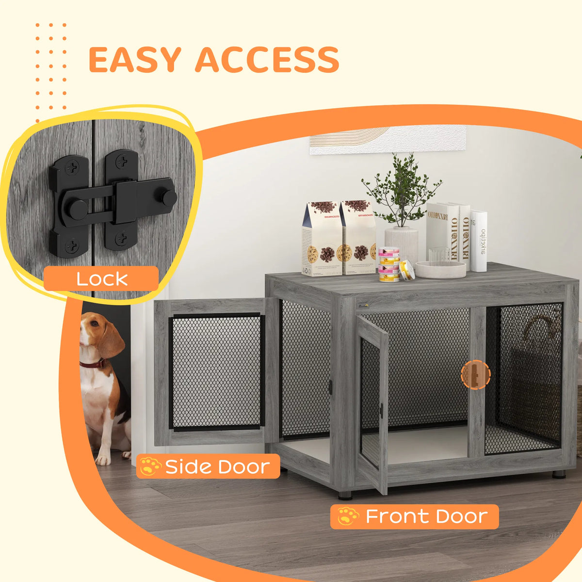 Pet Crate End Table with Water resistant Cushion or Large Medium Dogs Grey - Image 3