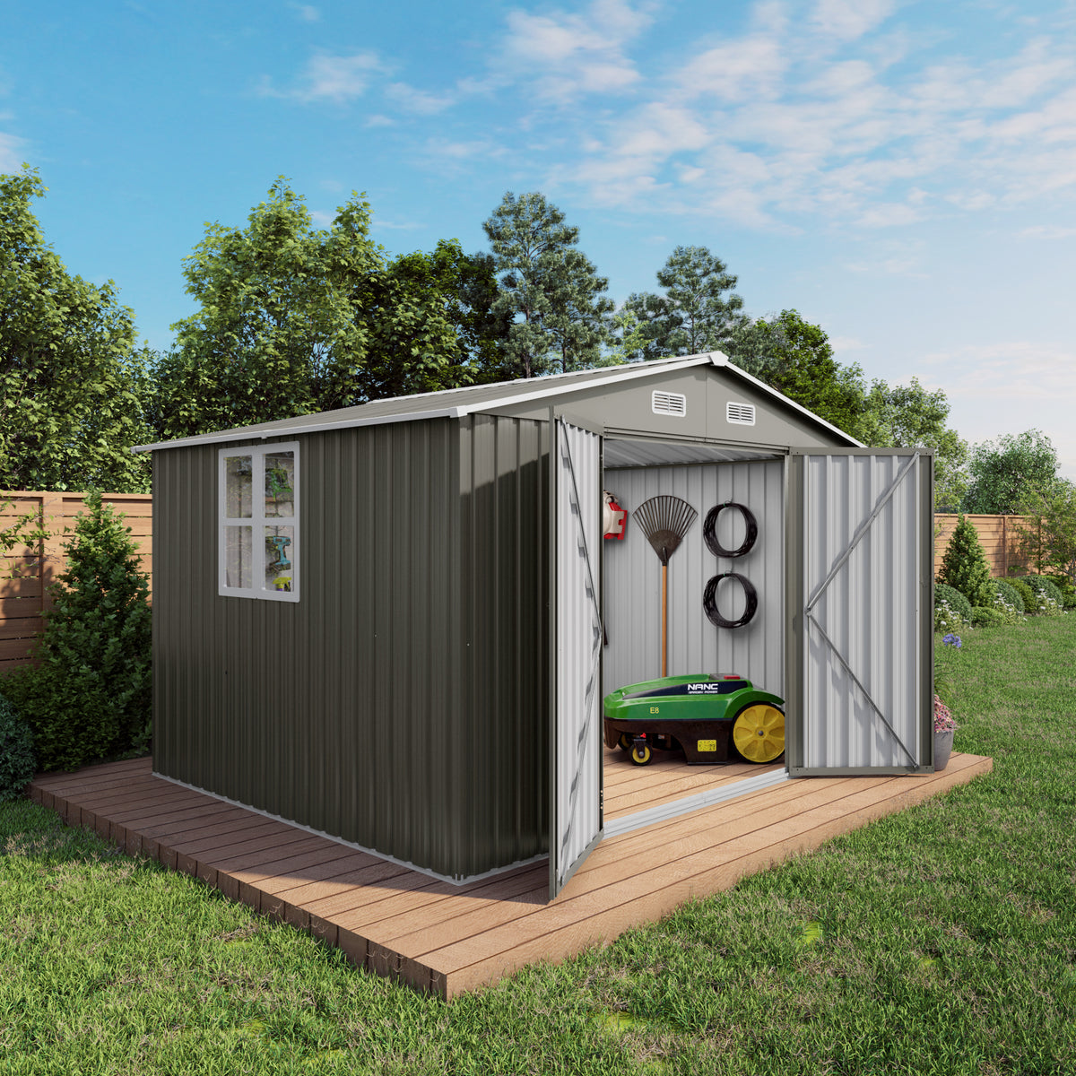 10 X 8 FT Outdoor Storage Shed Large Metal Storage Shed Lockable Door And Air - Image 5