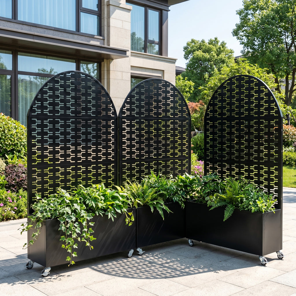 71in metal outdoor privacy screen with planter box product view 9