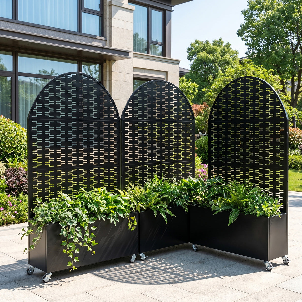 71in metal outdoor privacy screen with planter box product view 9