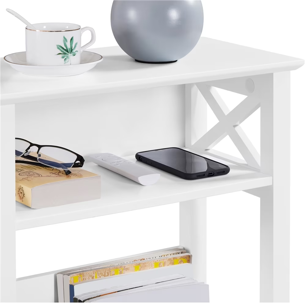 3 Tier Modern End Table With Storage Shelf White - Image 4