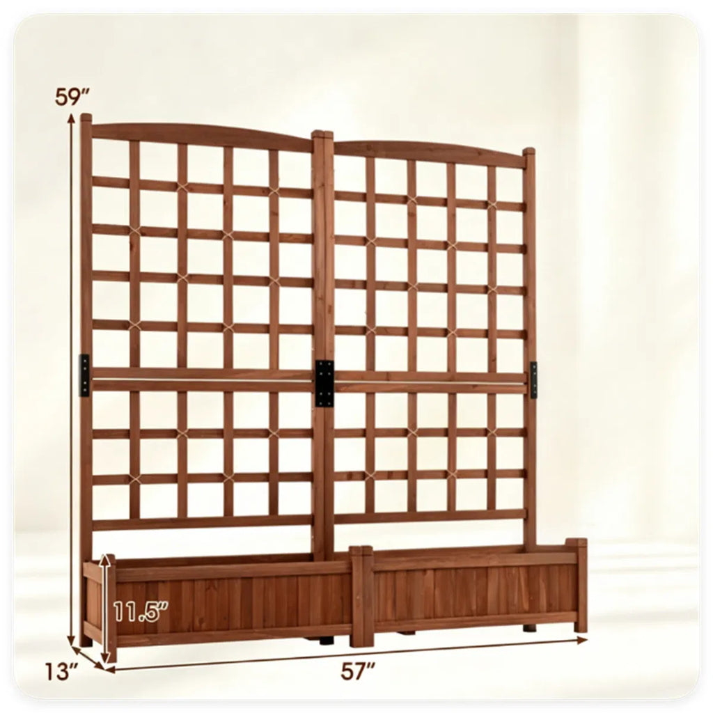Rustic Brown Elevated Planter with Lattice Trellis Dual Large Planting Boxes - Image 3