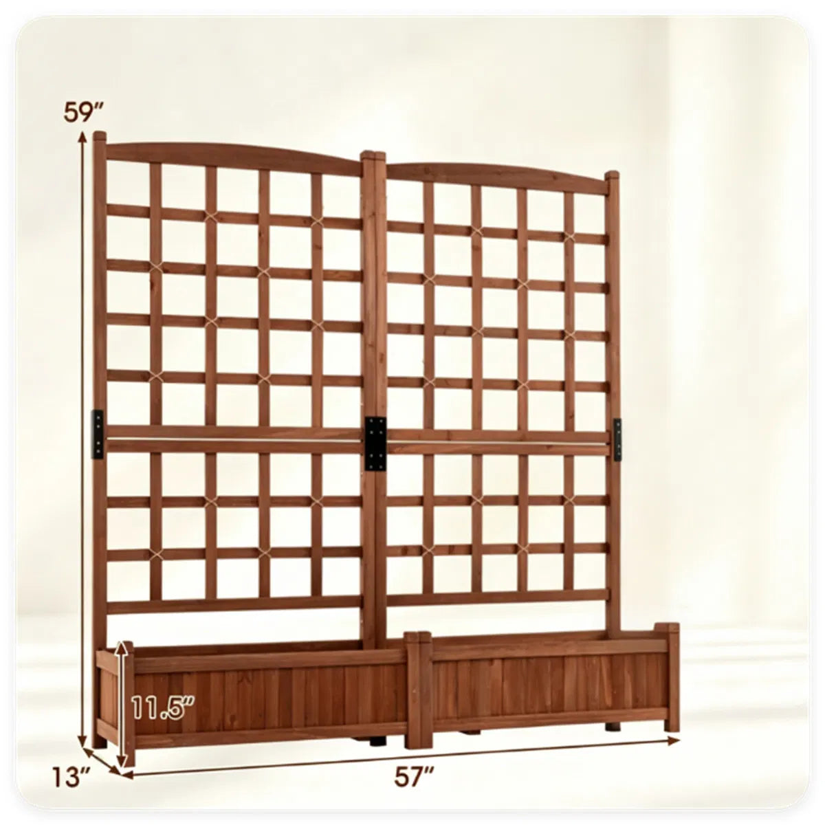 Rustic Brown Elevated Planter with Lattice Trellis Dual Large Planting Boxes - Image 3